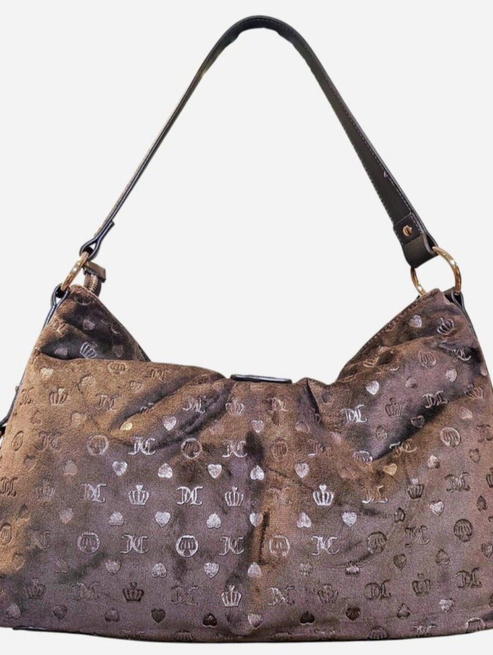Juicy Couture Brown Monogram Velour Hobo Bag - Picture 5 of 8